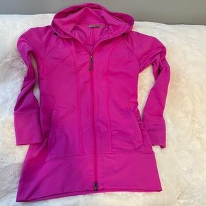 ATHLETA Women's Rishi Zip Up Hooded Jacket Ruched pink in size S